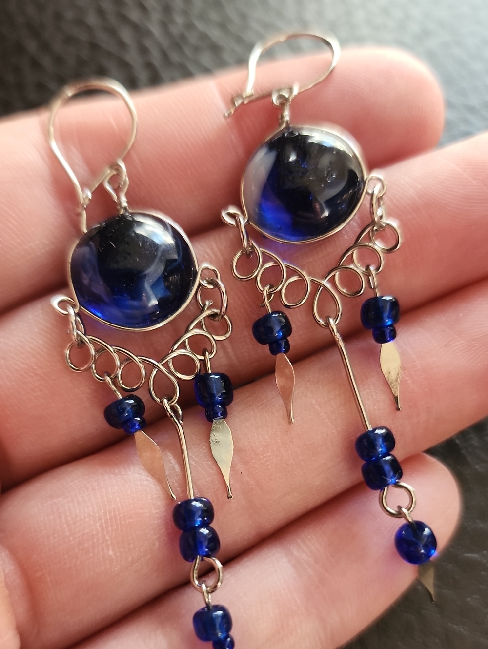 Handcrafted Blue Glass Dangle Earrings